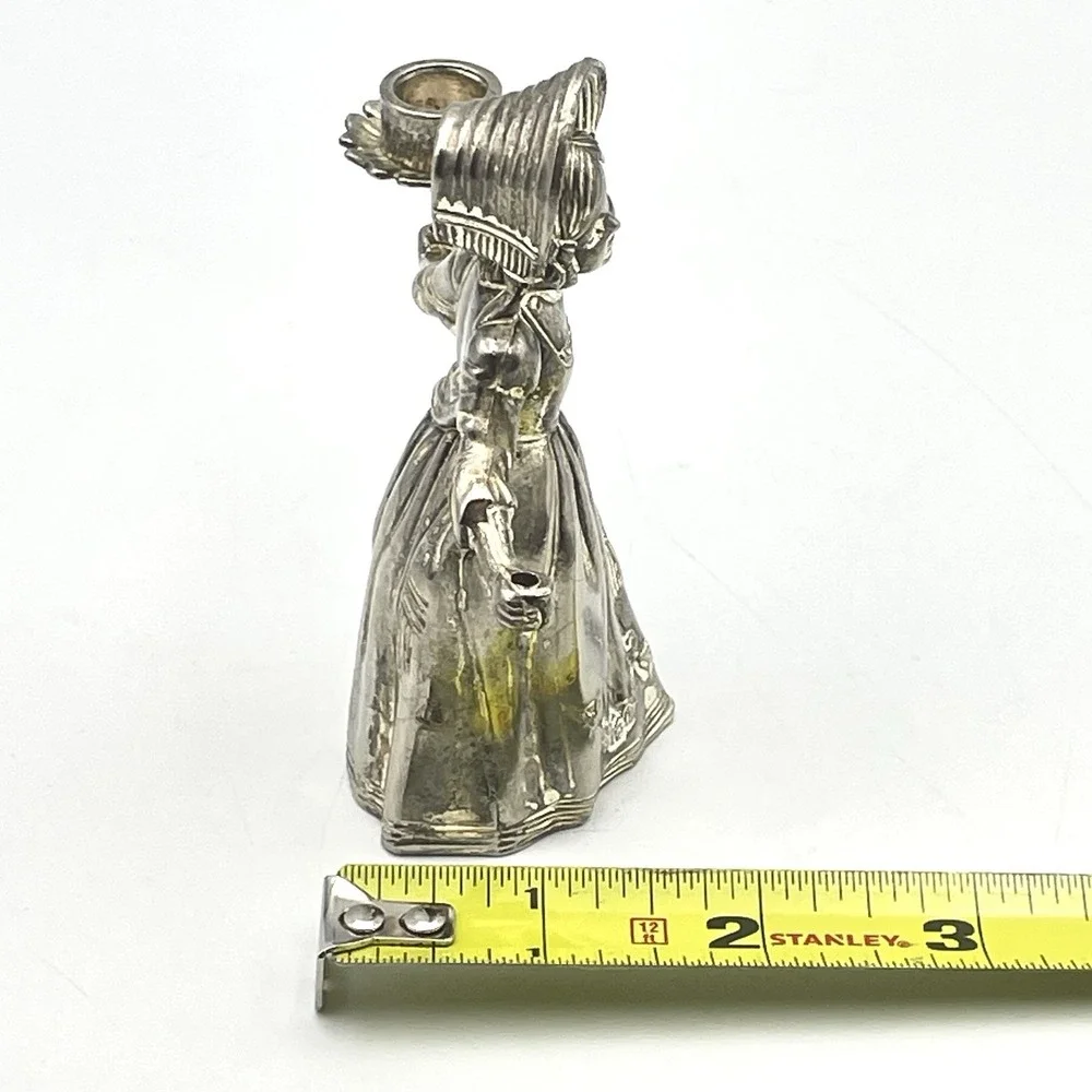 Vintage 1980s Silver Tone Victorian Lady Candle Holder Figurine 4